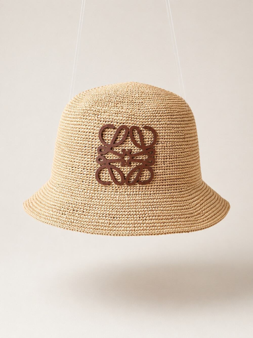 LOEWE Raffia Bucket Hat Anagram Logo Natural Straw Made in Spain Size 57 - S